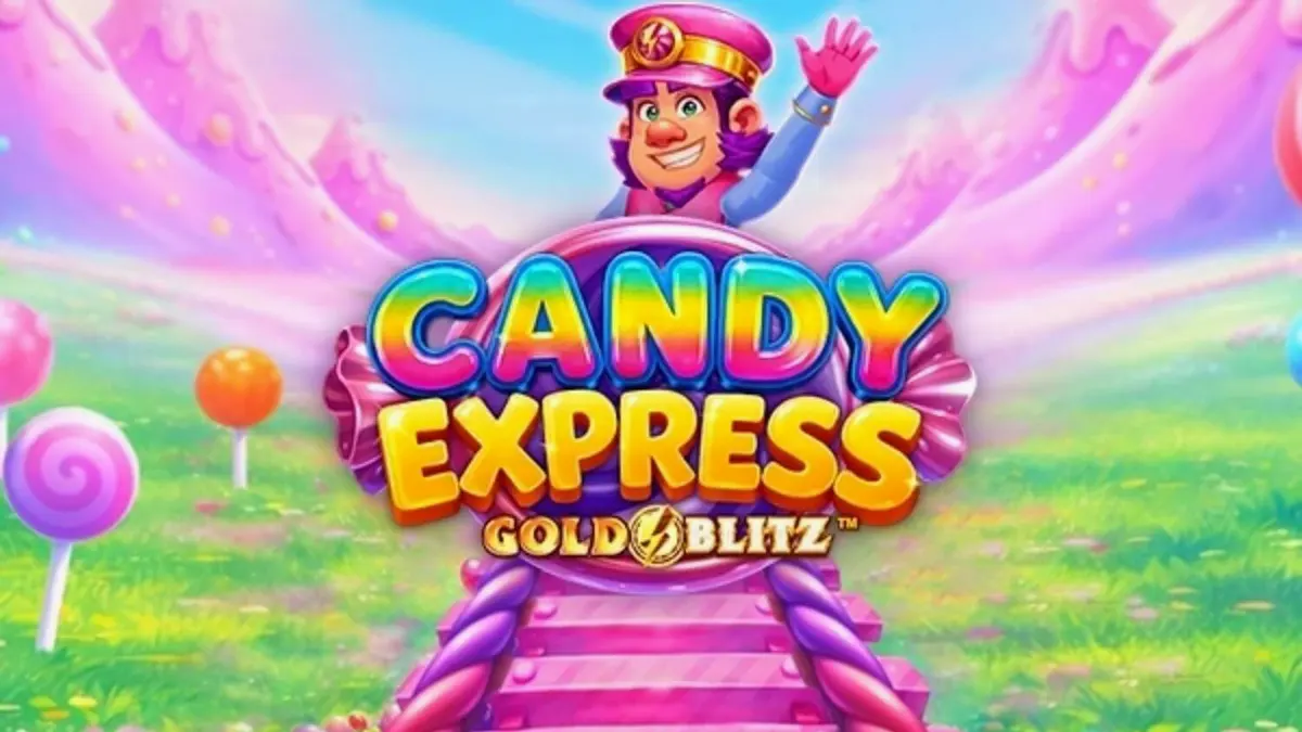 Tampilan visual ceria permainan slot Candy Express Gold Blitz