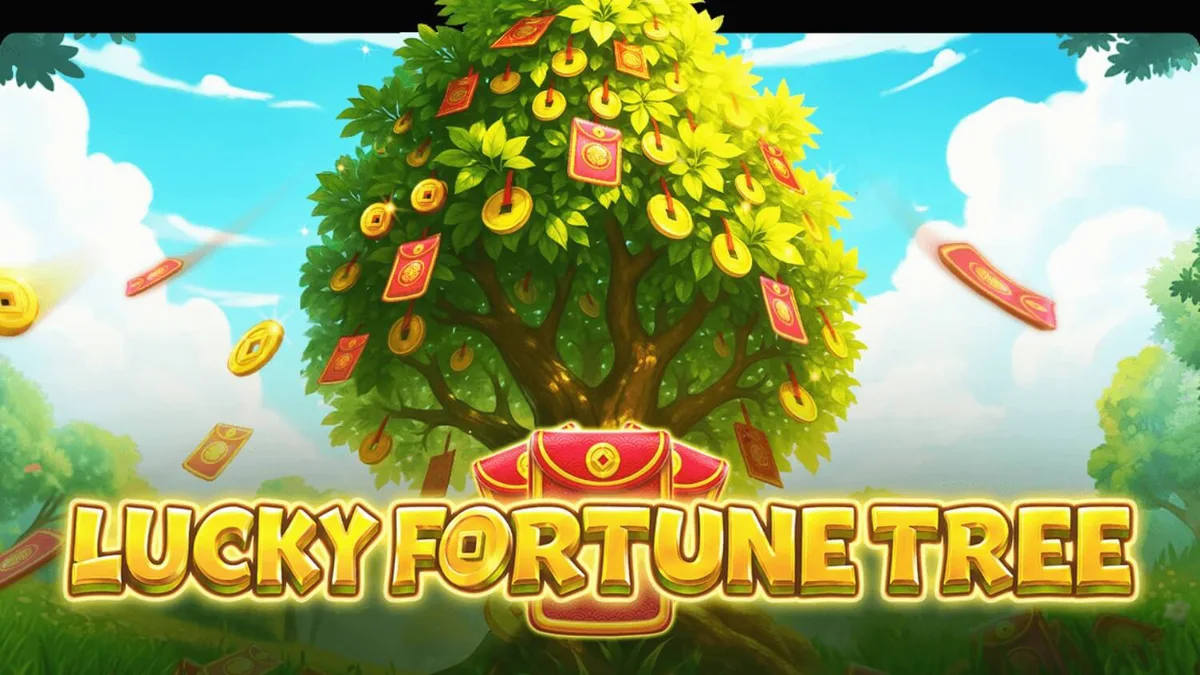 Lucky Fortune Tree slot game screen featuring golden coins and a prosperity tree.